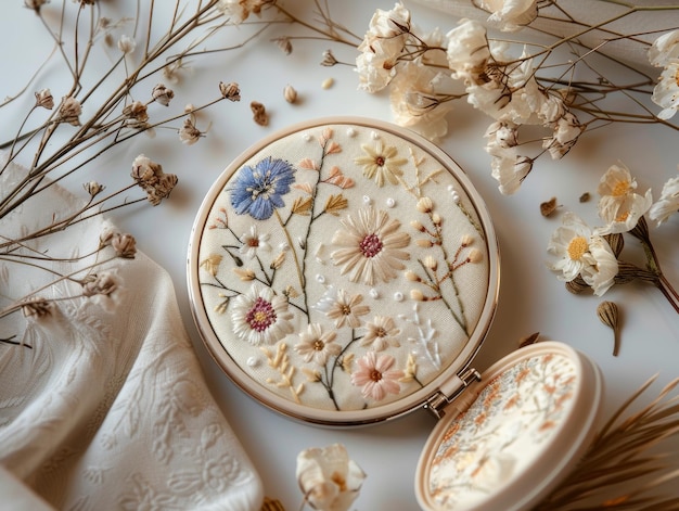 Ręcznie wyszywany kwiat w obręczy